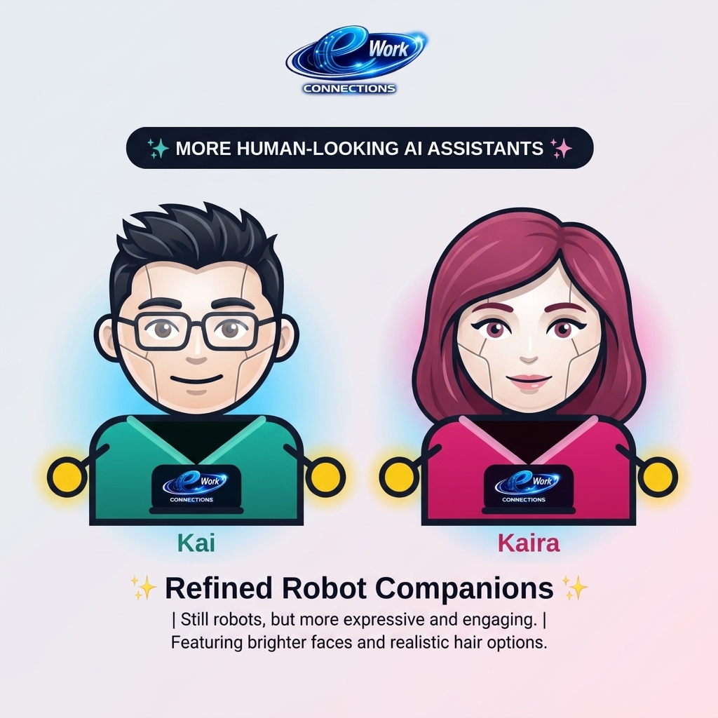 Kai and Kaira, the eWorkConnections AI robot assistants